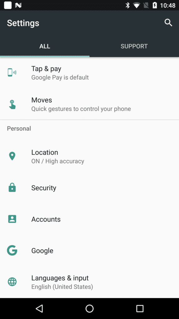 Screen shot of security settings