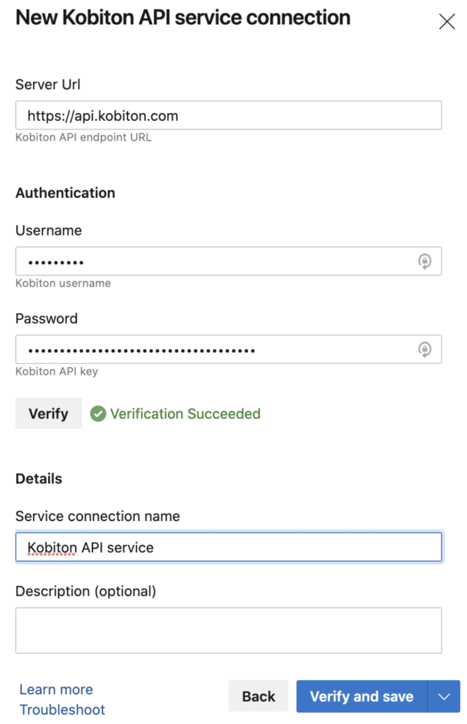 Image of kobiton API service connection set up