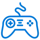 Blue and white illustration of a gaming device controller