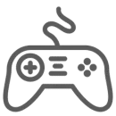 Black and white illustration of a gaming device controller