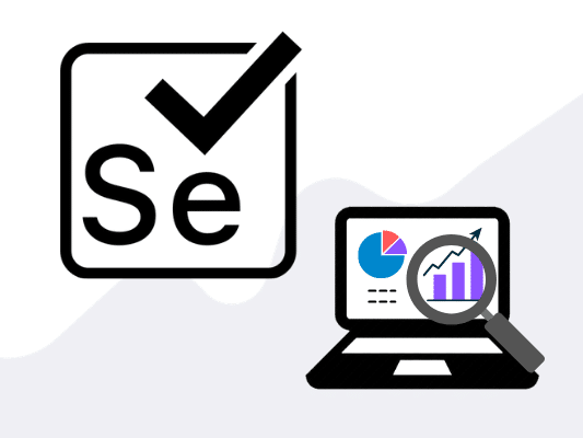 Graphic of selenium periodic table block and laptop with magnifying glass