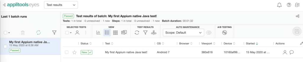 Applitools visual testing with appium and kobiton
