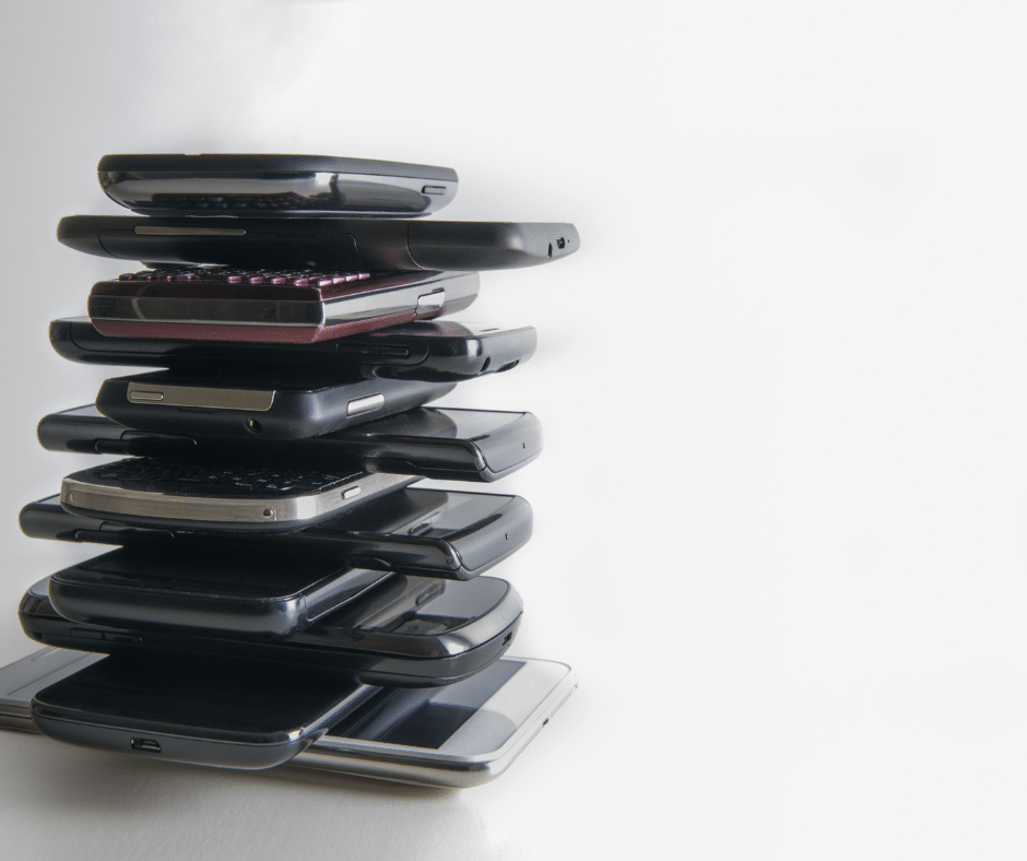 Image of cell phones stacked on top of eachother