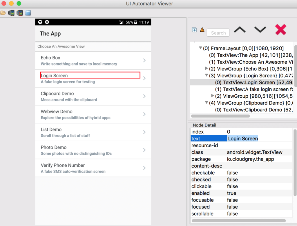 image of  UiAutomatorViewer for Android Application