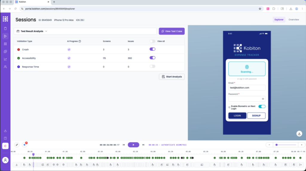 Session Explorer (defect triage) Dashboard
