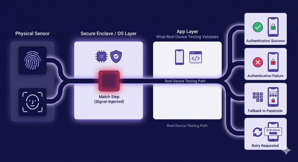 Biometric authentication flow showing secure identity verification steps