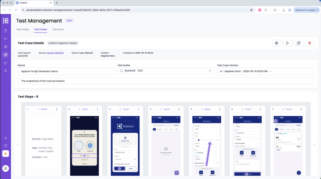 Scriptless to Appium handoff showing smooth mobile test automation workflow