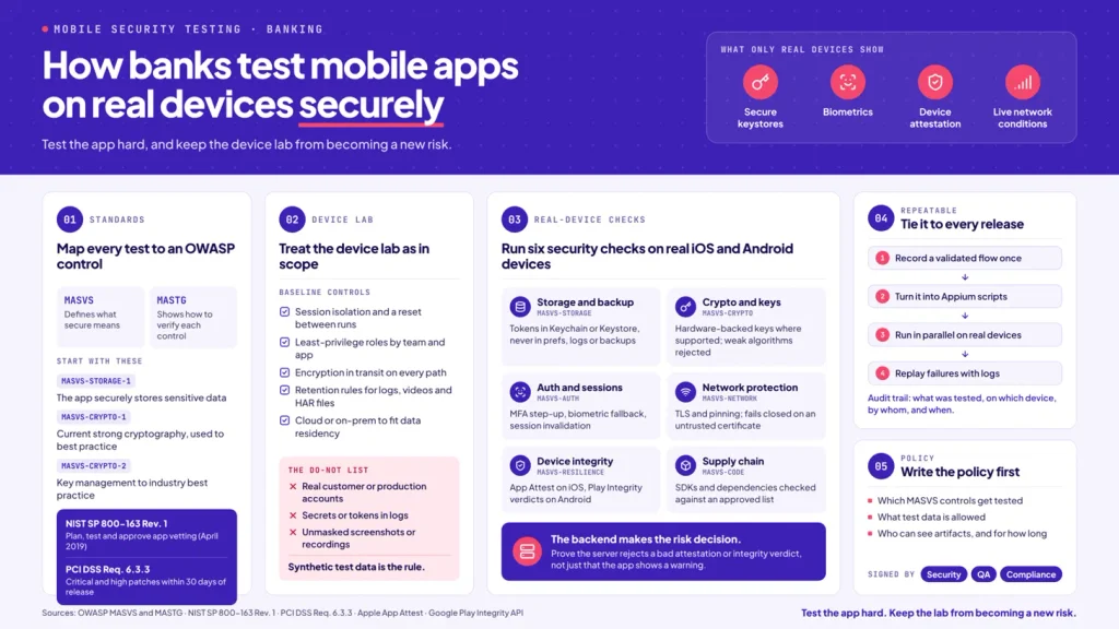 How banks test mobile apps on real devices securely infographic